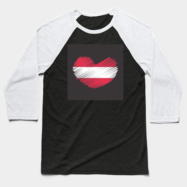Austria Heart Design Flag Baseball T-Shirt by Sanu Designs